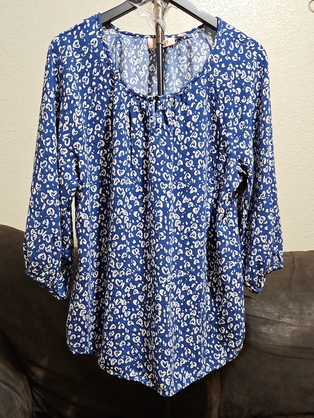 EVRI Royal Blue & White Printed Peasant Tunic